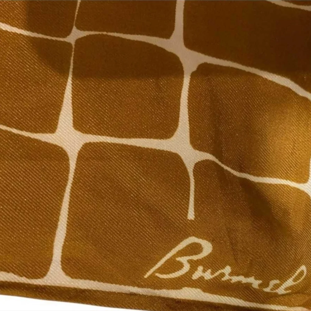 Vtg Burmel Silk Scarf Brown Old Gold Yellow Mod Geometric 23" Square Handrolled - Picture 3 of 5